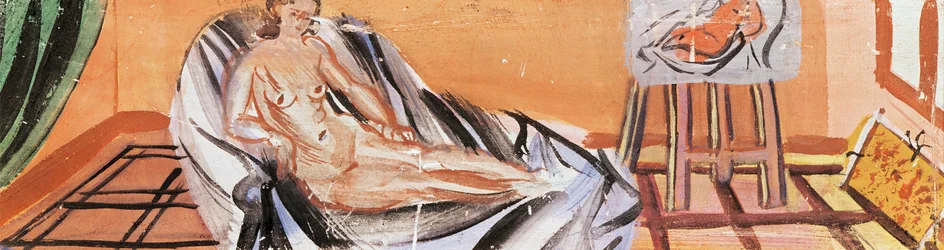 Liggende nøgen i kunstnerens atelier (olie på lærred)