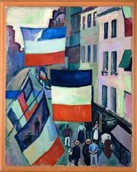Gade med flag (olie på lærred)