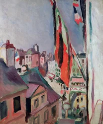 Gaden pyntet med flag