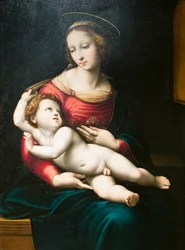Jomfru med barn, efter Raphael (olie på panel)
