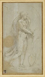 Allegory of Grammatica (metal-point & hvid kropsfarve på papir)