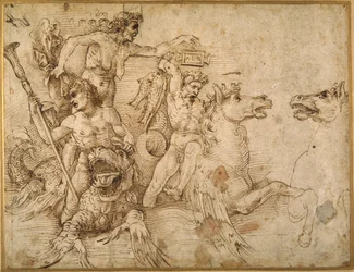 Battle of the Tritons, efter Andrea Mantegna (pen & brunt blæk på hvidt papir)