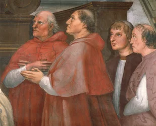 Kardinal Raffaele Riario med tilskuere, detalje af messen i Bolsena
