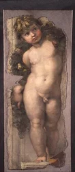 Putto med guirlande (fresko-fragment)