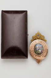 Strømpebåndsordenen - den lille George - Bagsiden af vedhænget, med en miniature på emalje af Saint George, der kæmper mod dragen (1800-1850)