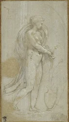 Allegory of Grammatica (metalpoint på grå præpareret overflade, forhøjet med hvid kropsfarve)