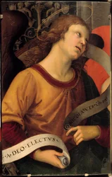 En engel. Fragment af Baroncis altertavle. Maleri af Raffaello Sanzio dit Raphael (1483-1520)