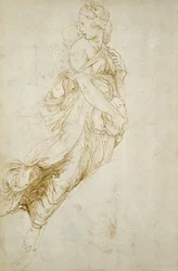 Undersøgelse for figuren af Melpomene (pen og brunt blæk på råhvidt papir)
