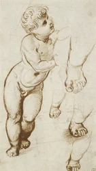 The Infant Christ and other studies (pen og mørkebrunt blæk over foreløbige indikationer i leadpoint, på hvidt papir)