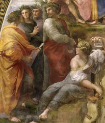 Parnass. Detalje. Fresco i Stanza della Segnatura, ca 1510-1511.