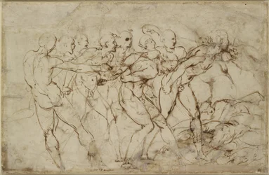 Et slag af nøgne krigere med fanger, WA1846.179 (pen og brunt blæk over sort kridt)