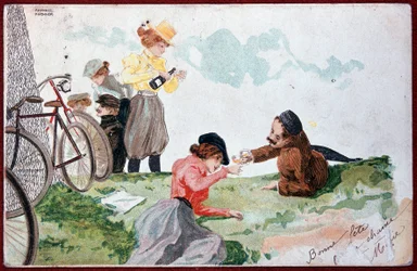 Landsfest: Picnic og cykling - illustration af R. Kirchner, v.1900