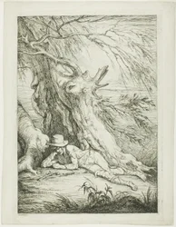 Brigand liggende under et træ