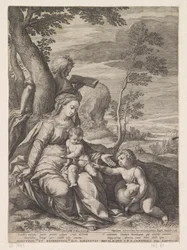 Hellig Familie ved et træ med Johannes Døberen som barn