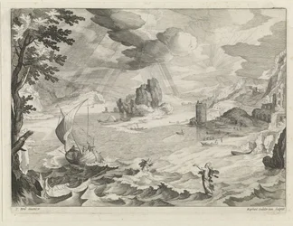 Sølandskab med Kristus og hans disciple i stormen på Galilæas Sø