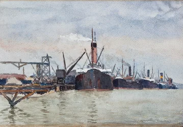 Både ved kaj, Bordeaux (gouache)