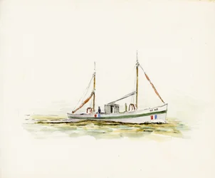 Båd på Gironde-flodmundingen (gouache og kul på papir)