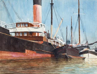 Både i en havn (gouache på papir)