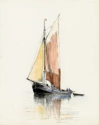 Gabare ved Girondes flodmunding (gouache, kul og blyant på papir)