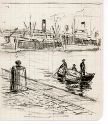 Sejlere og både, havnen i Bordeaux (tegning)