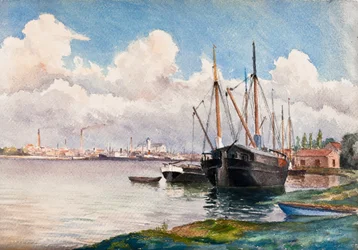 Havnen i Bordeaux ved Bacalan (gouache på papir)