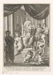 Allegorisk fremstilling med historie, sandhed, gammel viden og forsigtighed Tyrkernes samtidshistorie (titel på objekt) Titelblad for: S.n., Hedendagche historie eller Fortsættelsen af ​​den almindelige historie, 1767