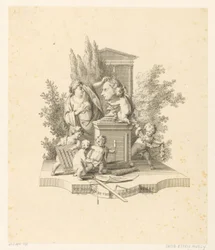Allegorisk fremstilling med buste af Jacob Otten Huslij