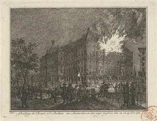 Brand i Amsterdams rådhus, 1762 Afbildning af branden i Amsterdams rådhus, om natten mellem 12. og 13. oktober: 1762 (titel på objekt)