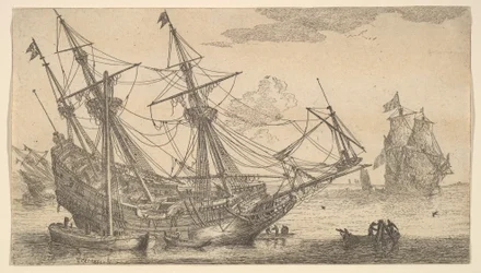 A Merchant Man Careened for caulking the Hull, 1600-tallet.