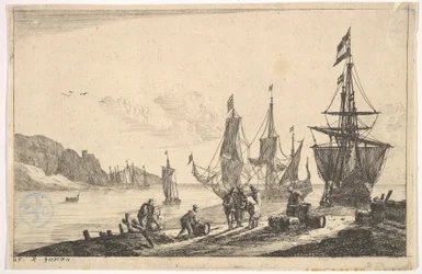 Bugt med sejlskibe, 1600-tallet.