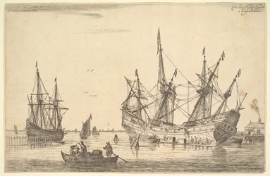 Mænd, der tætner skroget på et skib, 1600-tallet.