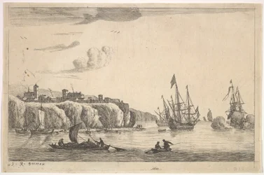 Havn med landsby på en klippe, 1600-tallet.