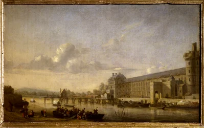 Udsigt over Seinen med sydfacaden og det store galleri af Louvre-maleriet af Reinier Nooms dit Zeeman (1623-1667) 1660 Søn. 0,26x0,41 m Paris, Musée du Louvre.