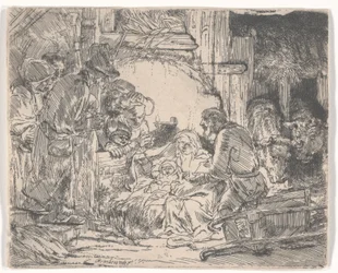 Tilbedelse af hyrderne med en lampe, ca. 1654 (radering)
