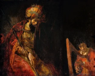David spiller harpe foran Saul (olie på lærred)