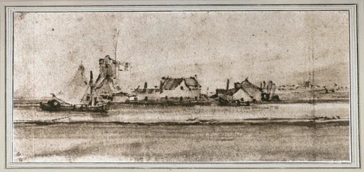 Den lille mølle, set fra Amsteldijk (Pen og wash, bistre)