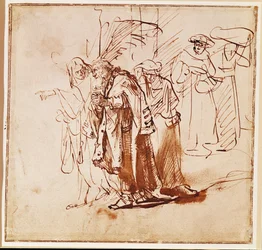 Lot og hans familie. Tegning med pen og blæk (tegning)