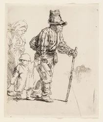 Bondefamilien på Vagabonden, ca. 1652 (radering på cremefarvet papir)