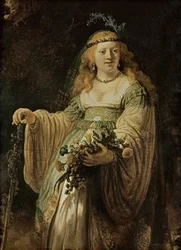 Saskia van Uylenborgh, kunstnerens første kone, i arkadisk dragt (olie på lærred)