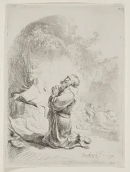 St. Hieronymus beder: buet tryk