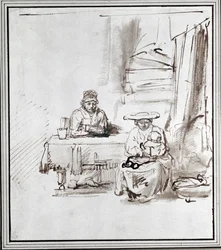 Den hellige familie. Tegning med pen og blæk (tegning)