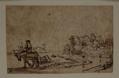 Udsigt på Amstel, med en hest, der trækker en pram, ca. 1650 (pen og blæk med brun vask på papir)