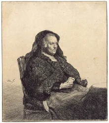 En ældre kvinde (Rembrandts mor, siddende ved et bord)