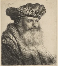 Skægget mand i fløjlskasket med juvellås, 1637.