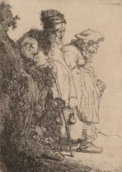 Tiggermand og kvinde bag en bank, ca. 1630.