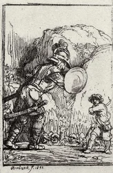David og Goliat. Illustration til Piedra gloriosa af Menasseh ben Israel