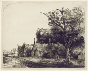 Landskab med gavlhuse ved siden af en vej, 1650 (ætsning og tørnål på papir)