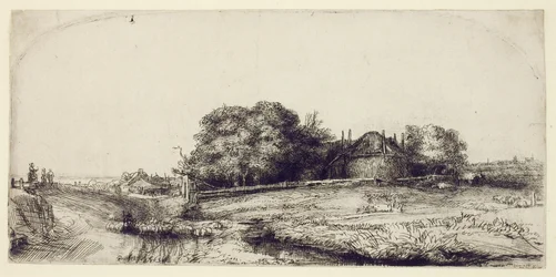 Landskab med hølade og en flok får, ca. 1652 (ætsning og tørnål på papir)