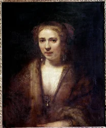 Portræt af Hendrickje Stoffels (1625-1663) ved baretten af ​​fløjl, ledsager af maleren Maleri af Harmensz Van Rijn Rembrandt (1606-1669) 1600-tallet søn. 0,61x0,74 m