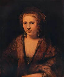Portræt af Hendrickje Stoffels med en fløjlsbasker, c1654